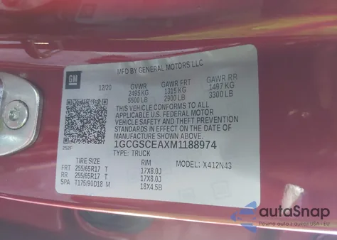 2021 Chevrolet Colorado 2Wd Short Box Lt из США, поврежденный, VIN 1GCGSCEAXM1188974